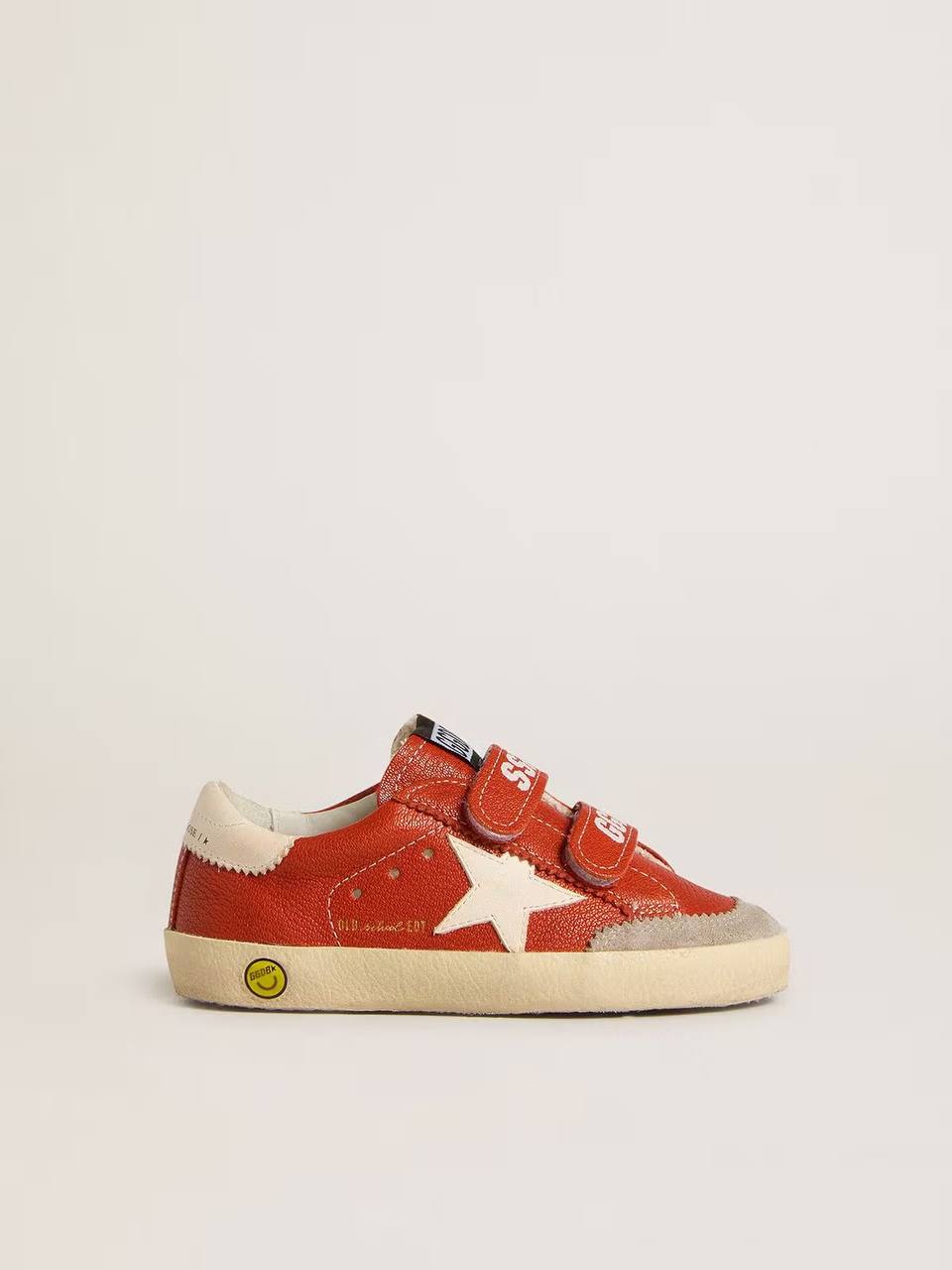 Young Old School in orange nappa with white star and cream-colored leather heel tab