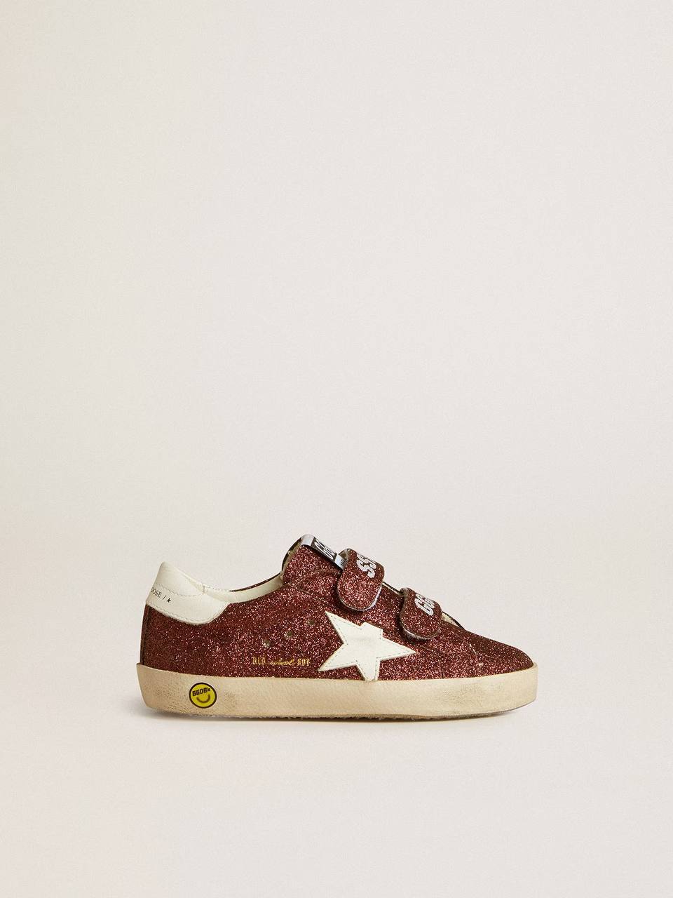 Old School Junior in burgundy glitter with leather star and heel tab