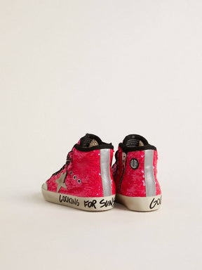 Junior Francy in sequins with ice-gray suede star and animal-print laces