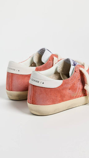 Women’s Super-Star in coral suede with white leather star and heel tab