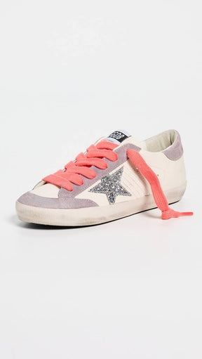 Women's Super-Star with silver glitter star and lilac suede heel tab
