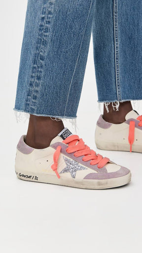 Women's Super-Star with silver glitter star and lilac suede heel tab