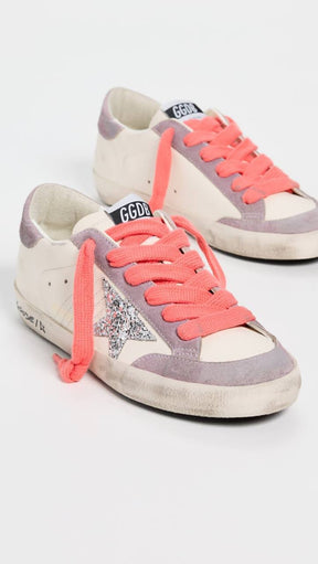 Women's Super-Star with silver glitter star and lilac suede heel tab