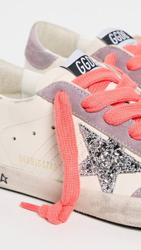 Women's Super-Star with silver glitter star and lilac suede heel tab