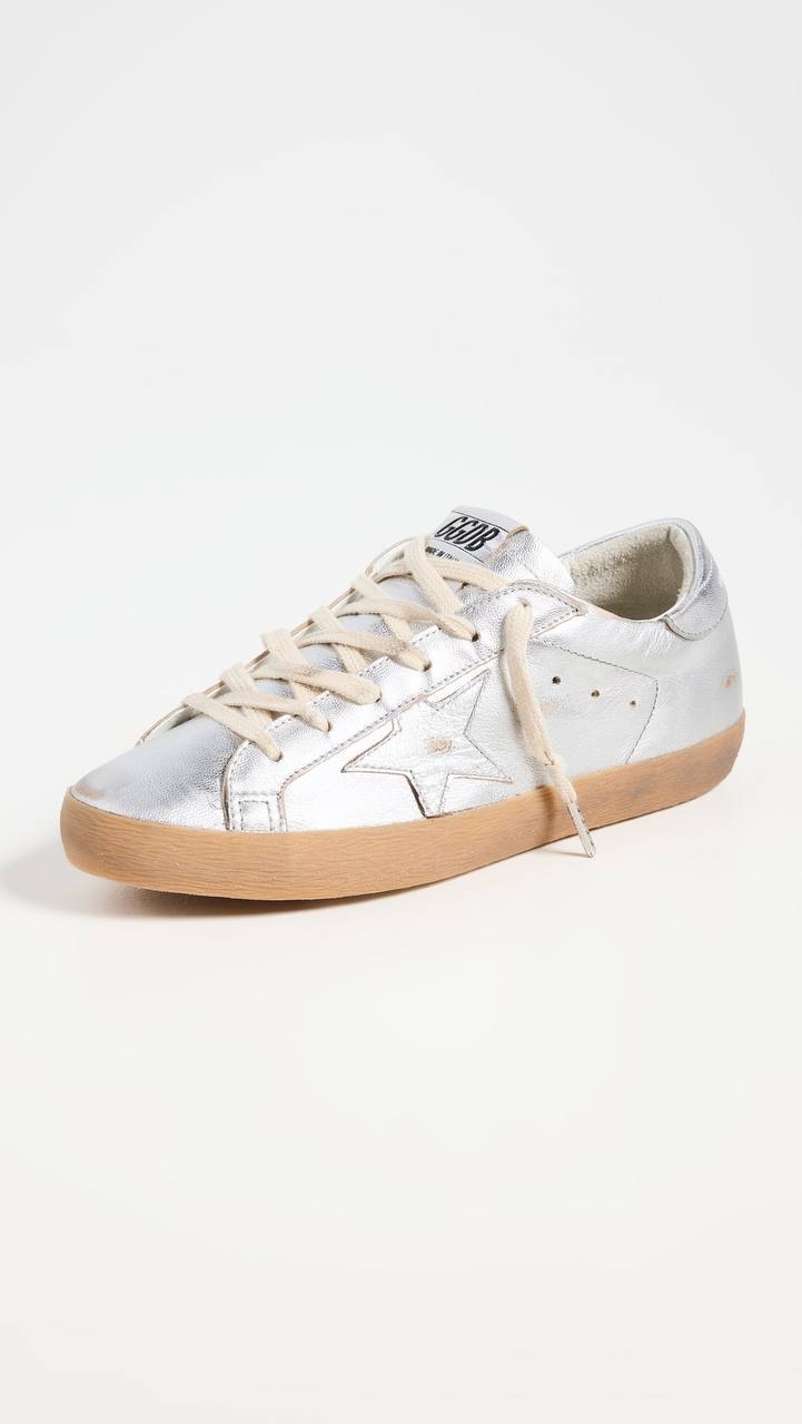 Women's Super-Star in silver metallic leather with leather star and heel tab