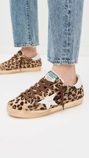 Women’s Super-Star LTD in leopard-print pony skin with leather star and heel tab