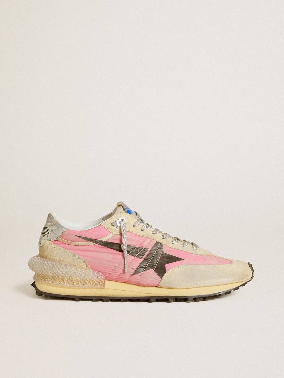 Women’s Marathon in pink nylon and gold suede with black printed star