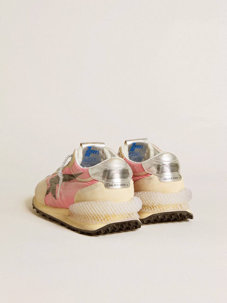 Women’s Marathon in pink nylon and gold suede with black printed star