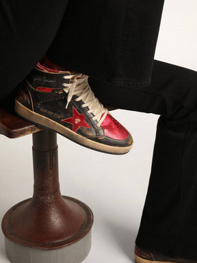 Men's Sky-Star in glossy black leather with red star