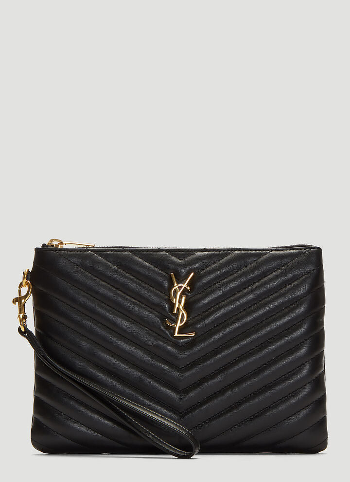 SAINT LAURENT Black Pouch In Matelassé Leather