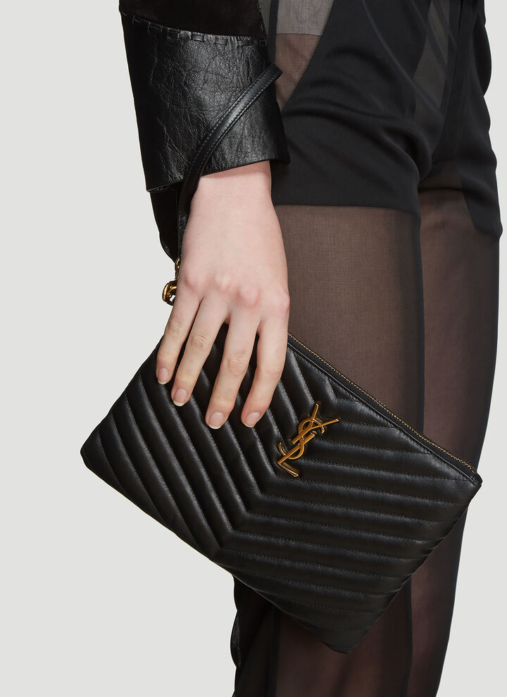 SAINT LAURENT Black Pouch In Matelassé Leather