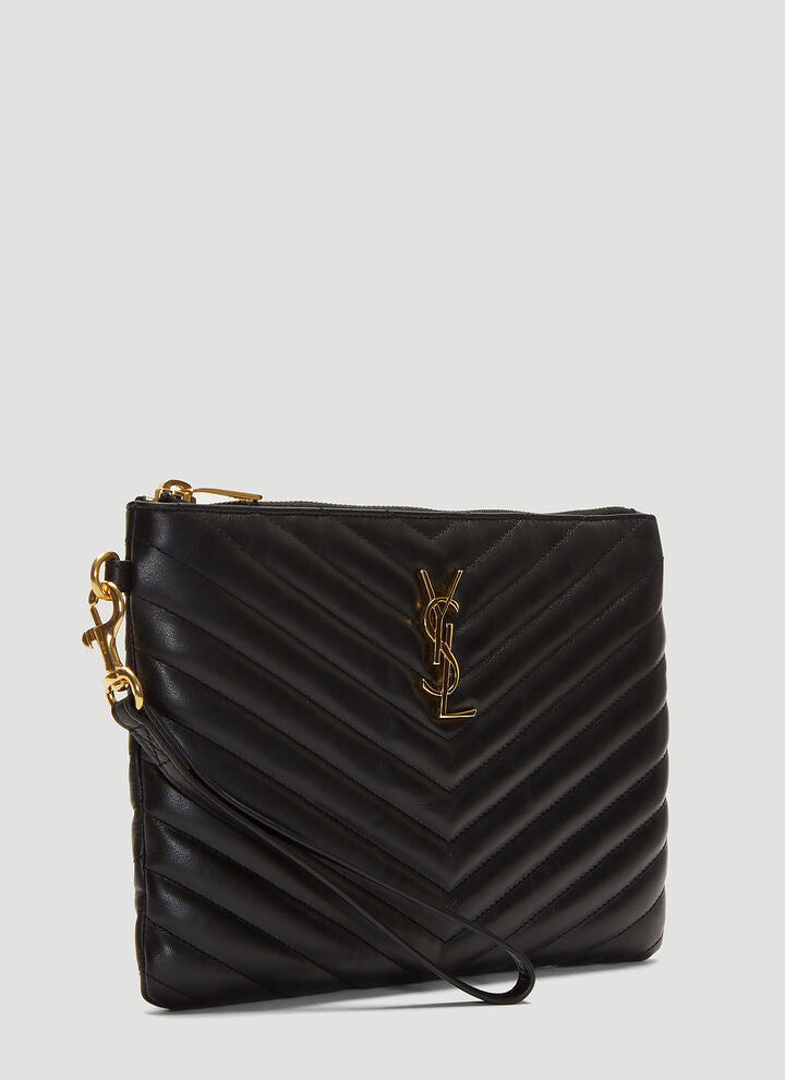 SAINT LAURENT Black Pouch In Matelassé Leather