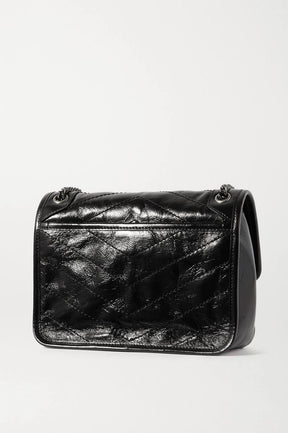 SAINT LAURENT NIKI Medium quilted crinkled glossed-leather shoulder bag