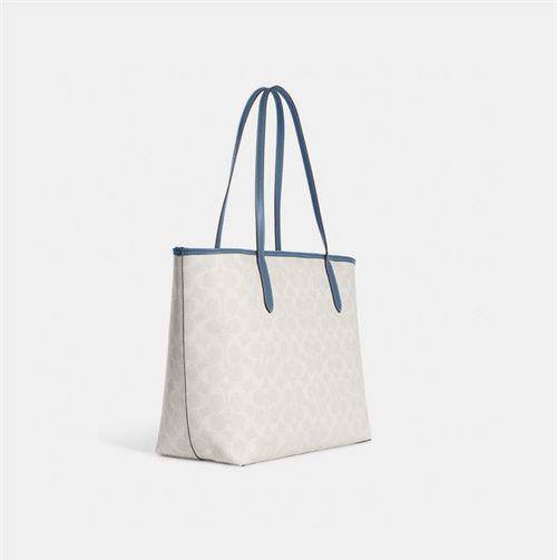 Coach Outlet City Tote In Signature Canvas With Varsity Motif