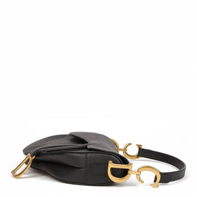 SADDLE BAG WITH canvas STRAP Black Grained Calfskin