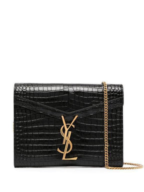SAINT LAURENT Mini Cassandra Top Handle Bag in Croc-embossed Shiny Leather