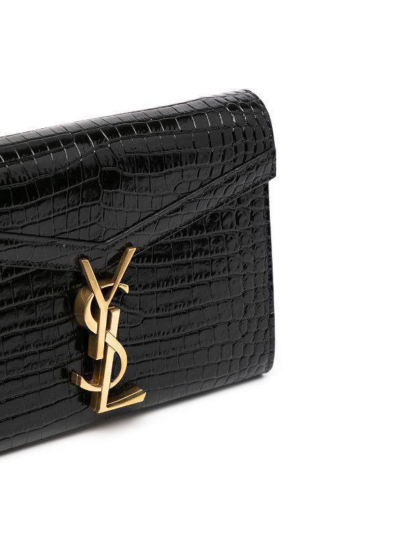 SAINT LAURENT Mini Cassandra Top Handle Bag in Croc-embossed Shiny Leather