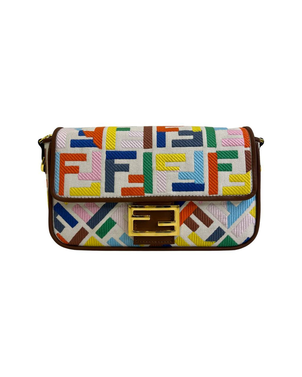 Fendi Mini Baguette Bag In FF Motif Canvas Multicolor