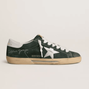 Golden Goose Men's Super-Star in green suede with silver metallic leather star and leather heel tab